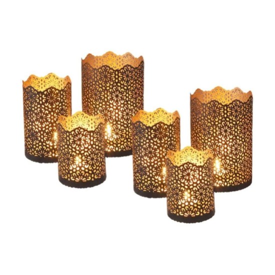 HOMSSY Gold Table Top Metal Tea Light Holder - Pack of 6