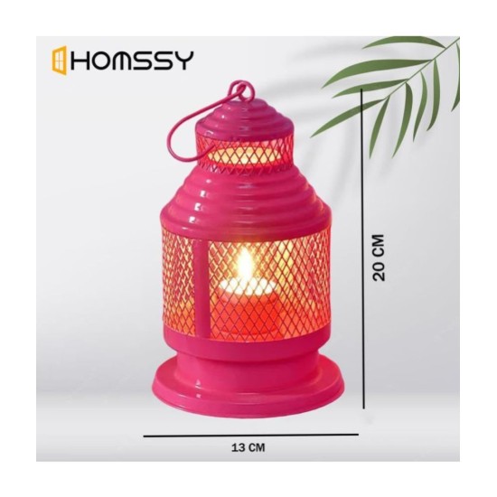 HOMSSY Pink Hanging Metal Tea Light Holder - Pack of 2