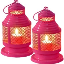 HOMSSY Pink Hanging Metal Tea Light Holder - Pack of 2