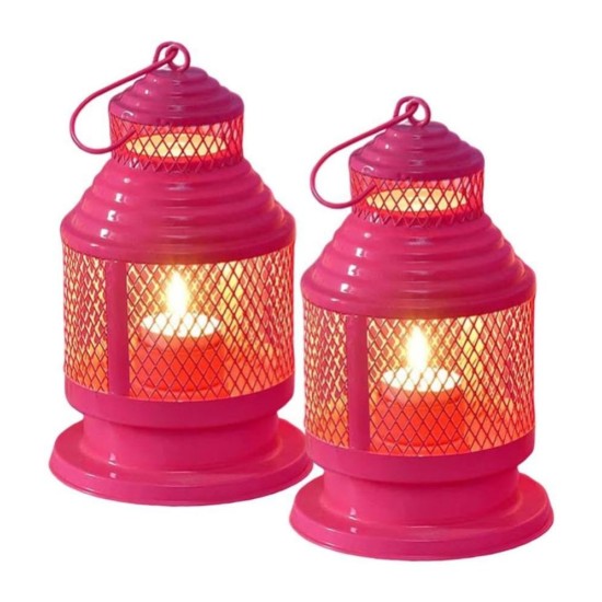 HOMSSY Pink Hanging Metal Tea Light Holder - Pack of 2