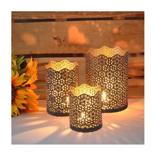 HOMSSY Table Top Metal Tea Light Holder - Pack of 3