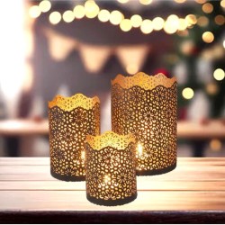 HOMSSY Table Top Metal Tea Light Holder - Pack of 3