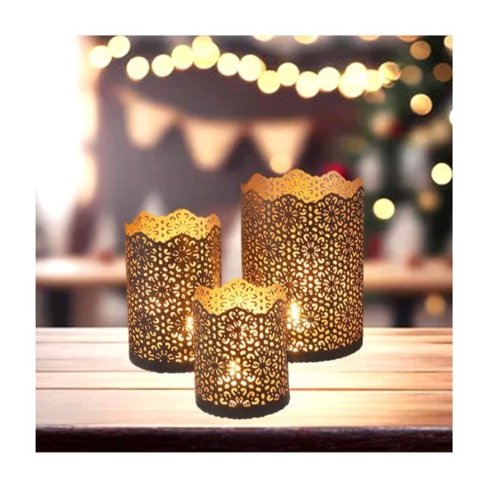 HOMSSY Table Top Metal Tea Light Holder - Pack of 3