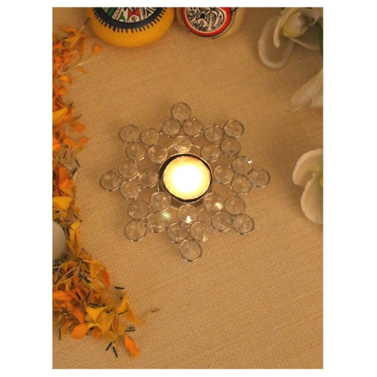 Home Sparkle Silver Table Top and Hanging Crystal Tea Light Holder - Pack of 1