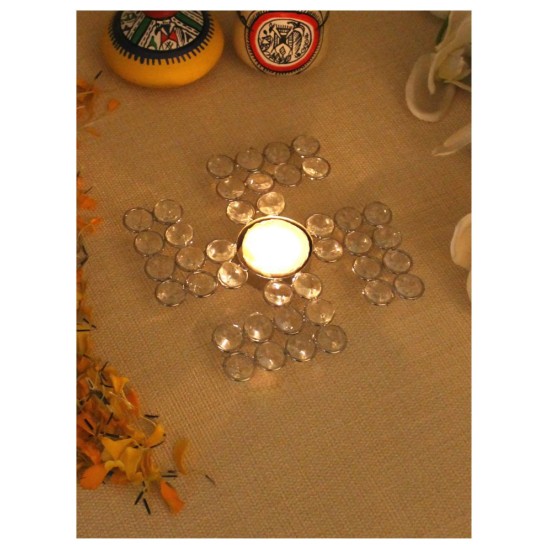 Home Sparkle Silver Table Top and Hanging Crystal Tea Light Holder - Pack of 1