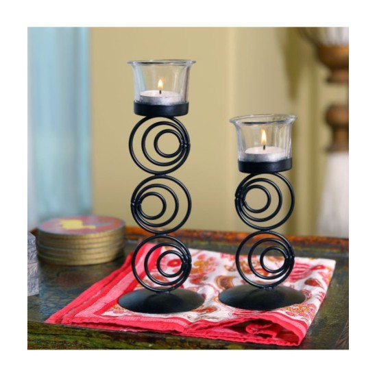 Hosley Black Table Top Iron Tea Light Holder - Pack of 1