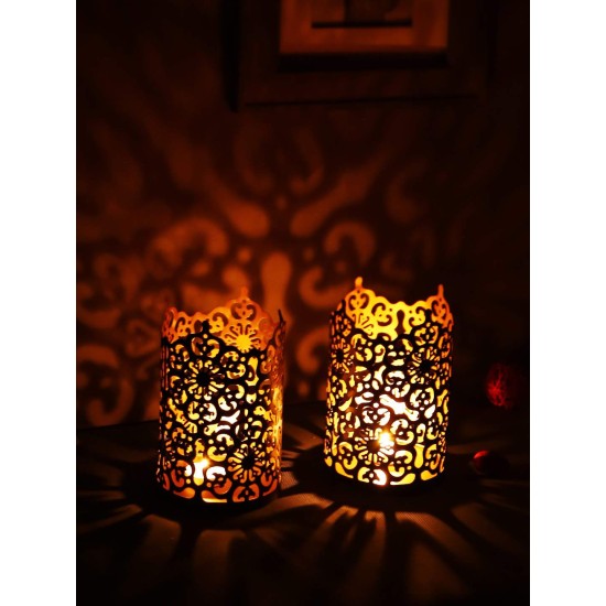 Hosley Gold Table Top Iron Tea Light Holder - Pack of 2