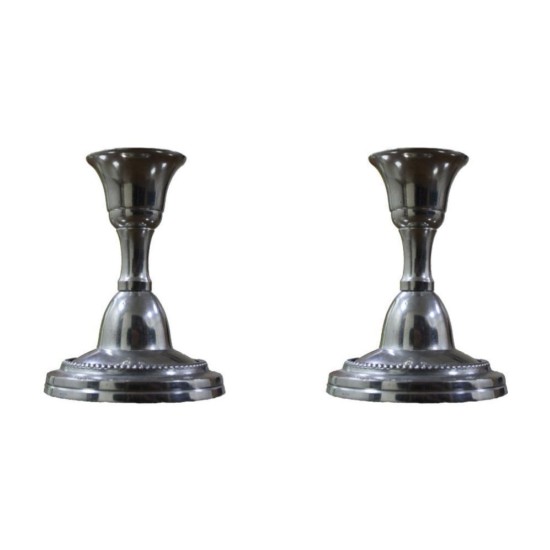 Hosley Silver Table Top Metal Taper Candle Holder - Pack of 2