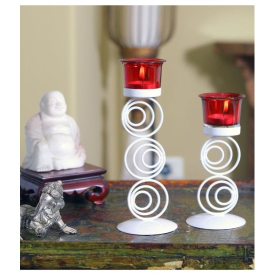 Hosley White Table Top Iron Tea Light Holder - Pack of 1