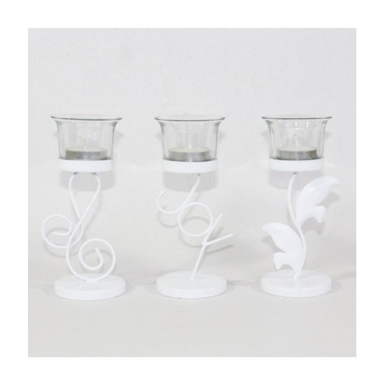 Hosley White Table Top Iron Tea Light Holder - Pack of 3