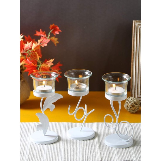 Hosley White Table Top Iron Tea Light Holder - Pack of 3