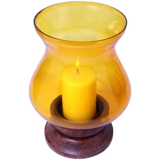 Hosley Yellow Table Top Glass Pillar Candle Holder - Pack of 1