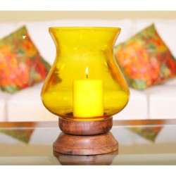 Hosley Yellow Table Top Glass Pillar Candle Holder - Pack of 1