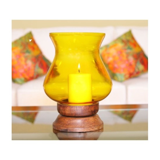 Hosley Yellow Table Top Glass Pillar Candle Holder - Pack of 1