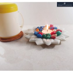 KRAFT CLOUDS White Table Top Marble Tea Light Holder - Pack of 1