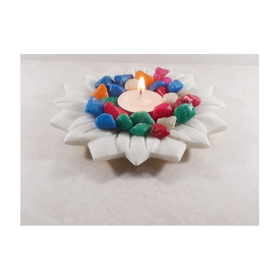 KRAFT CLOUDS White Table Top Marble Tea Light Holder - Pack of 1