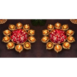 METAL MESTERY Gold Floor Iron Tea Light Holder - Pack of 2