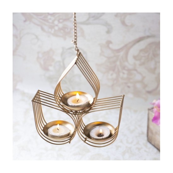 METAL MESTERY Gold Hanging Metal Tea Light Holder - Pack of 1