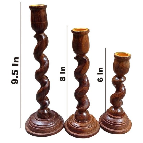 SWH Brown Table Top Wood Tea Light Holder - Pack of 3