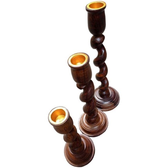 SWH Brown Table Top Wood Tea Light Holder - Pack of 3
