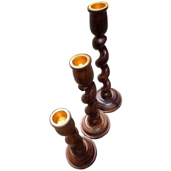 SWH Brown Table Top and Hanging Wood Tea Light Holder - Pack of 3