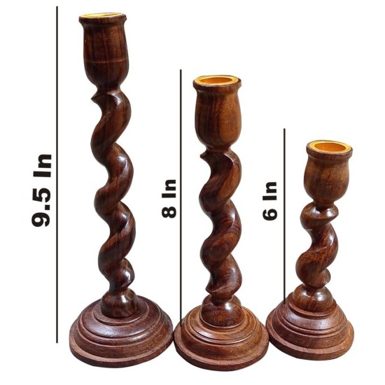 SWH Brown Table Top and Hanging Wood Tea Light Holder - Pack of 3