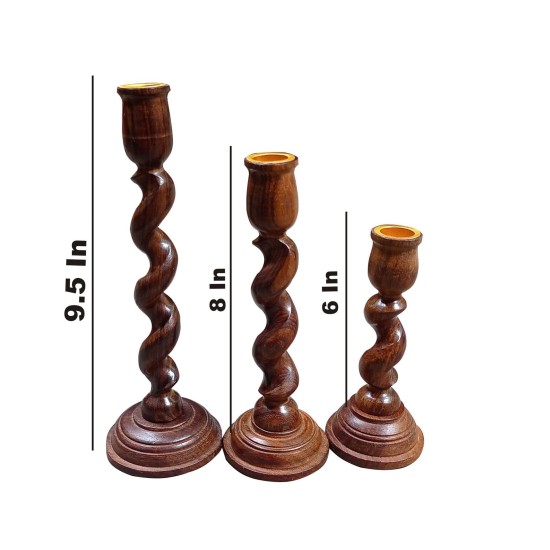 SWH Floor Wood Pillar Candle Holder - Pack of 3