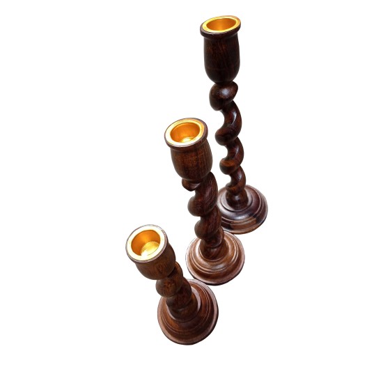 SWH Floor Wood Pillar Candle Holder - Pack of 3