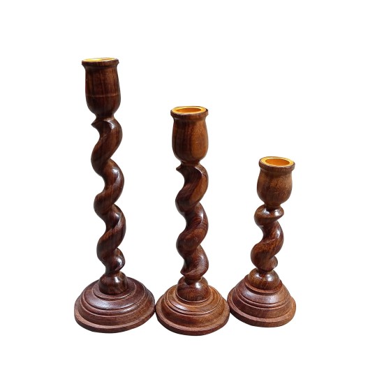 SWH Floor Wood Pillar Candle Holder - Pack of 3