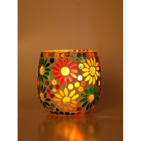 Somil Multicolour Table Top Glass Tea Light Holder - Pack of 1