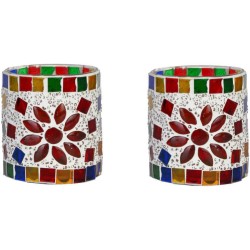 Somil Multicolour Table Top Glass Tea Light Holder - Pack of 2