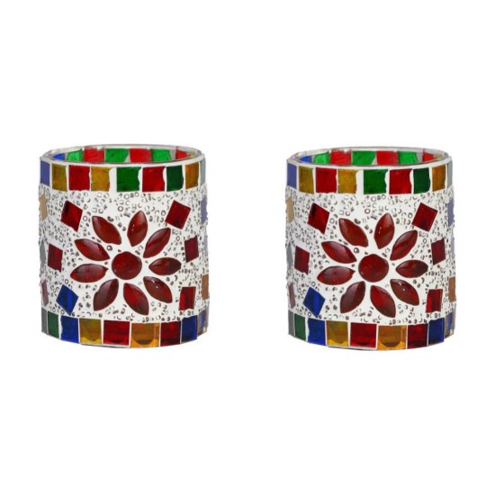 Somil Multicolour Table Top Glass Tea Light Holder - Pack of 2