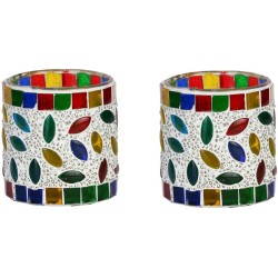 Somil Multicolour Table Top Glass Tea Light Holder - Pack of 2