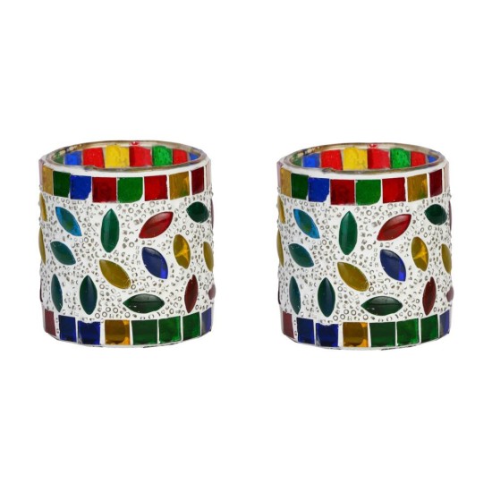 Somil Multicolour Table Top Glass Tea Light Holder - Pack of 2