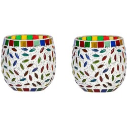 Somil Multicolour Table Top Glass Tea Light Holder - Pack of 2