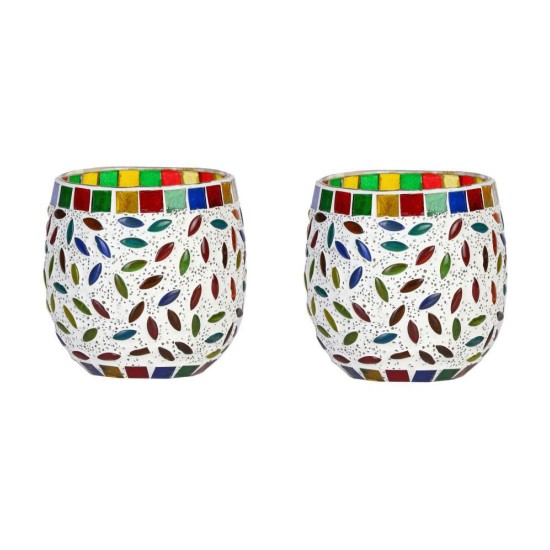 Somil Multicolour Table Top Glass Tea Light Holder - Pack of 2