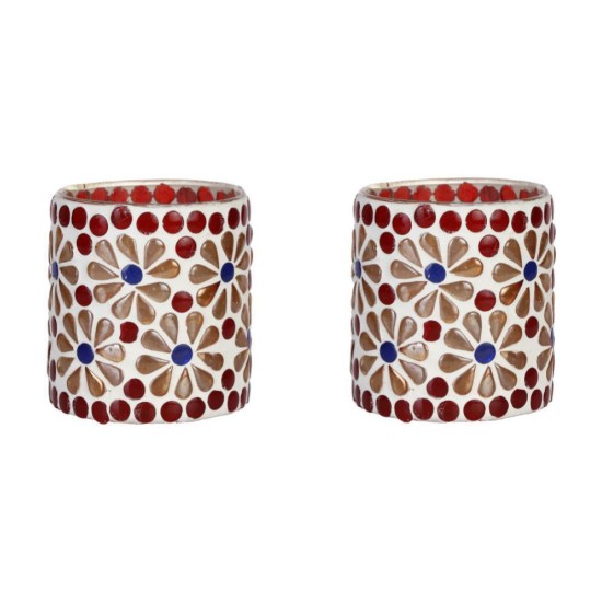 Somil Multicolour Table Top Glass Tea Light Holder - Pack of 2