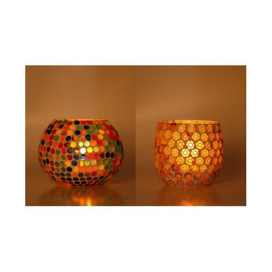 Somil Multicolour Table Top Glass Tea Light Holder - Pack of 2