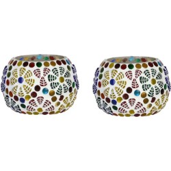 Somil Multicolour Table Top Glass Tea Light Holder - Pack of 2