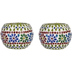 Somil Multicolour Table Top Glass Tea Light Holder - Pack of 2