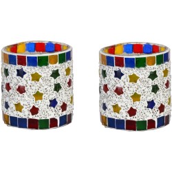 Somil Multicolour Table Top Glass Tea Light Holder - Pack of 2