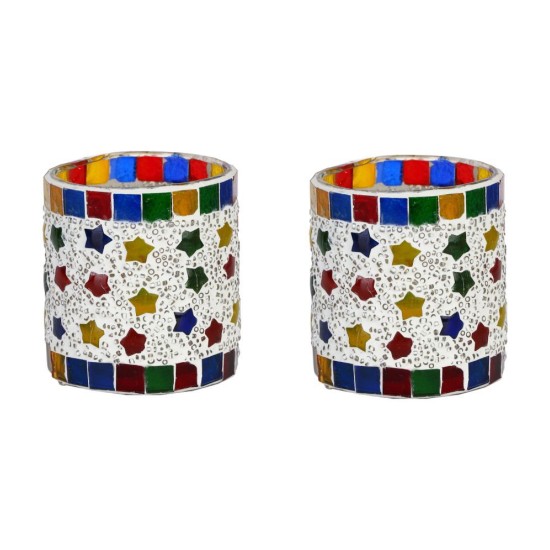 Somil Multicolour Table Top Glass Tea Light Holder - Pack of 2