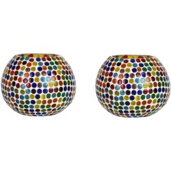 Somil Multicolour Table Top Glass Tea Light Holder - Pack of 2