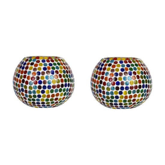 Somil Multicolour Table Top Glass Tea Light Holder - Pack of 2