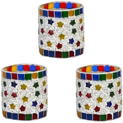 Somil Multicolour Table Top Glass Tea Light Holder - Pack of 3