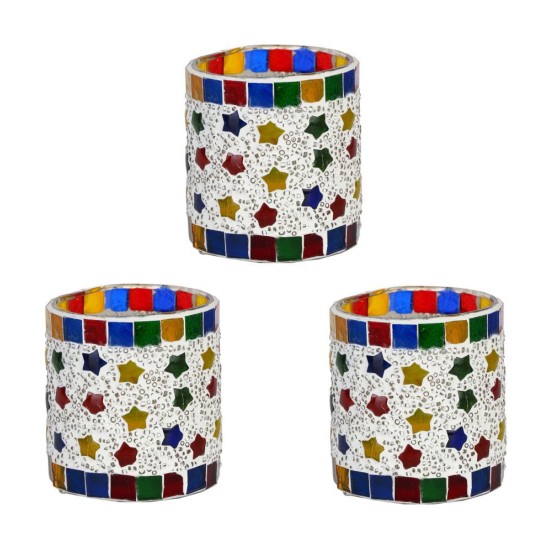 Somil Multicolour Table Top Glass Tea Light Holder - Pack of 3