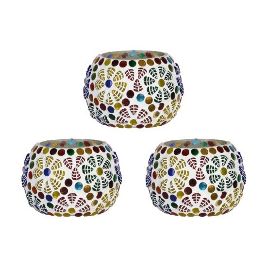 Somil Multicolour Table Top Glass Tea Light Holder - Pack of 3