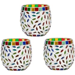 Somil Multicolour Table Top Glass Tea Light Holder - Pack of 3