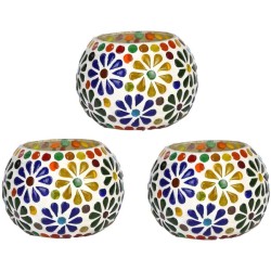 Somil Multicolour Table Top Glass Tea Light Holder - Pack of 3