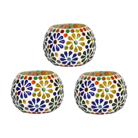 Somil Multicolour Table Top Glass Tea Light Holder - Pack of 3 Somil Multicolour Table Top Glass Tea Light Holder - Pack of 3